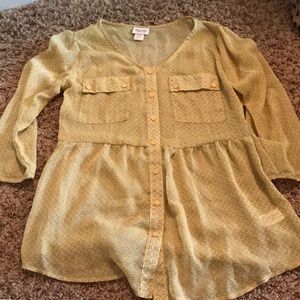 mossimo yellow flowered sheer top